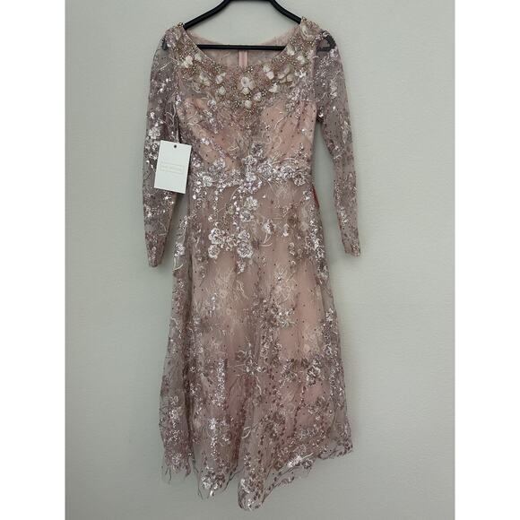 NWT MAC DUGGAL Pink Long Sleeves Sequin Embroidery Evening Dress 67501 Size 2 - Picture 1 of 9